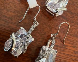 Sterling Silver & Stone Earrings with Matching Pendant