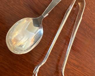 Sterling Silver Bent Spoon on Sterling Silver Tongs