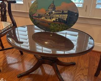 Oval Clawfoot Glass Top Tray Coffee Table (31"W x 21"D x 17-1/2"H)