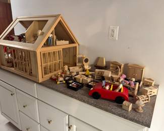 Vintage Doll House with Home Made Furniture