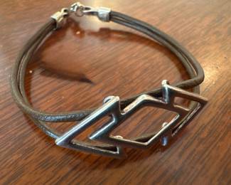 Sterling Silver with Leather Band Bracelet