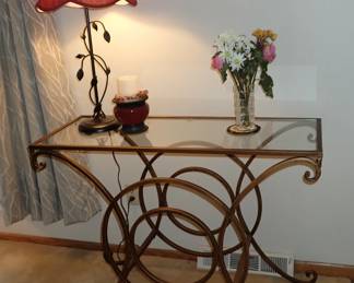 IRON SOFA TABLE GREAT DETAIL GLASS TOP