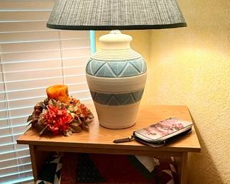 Hummingbird lamp and afghans 