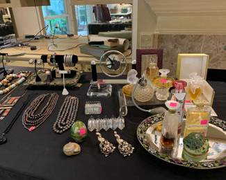 Perfumes, Christofle Clock, Baccarat