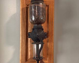 Antique wall mounted coffee grinder