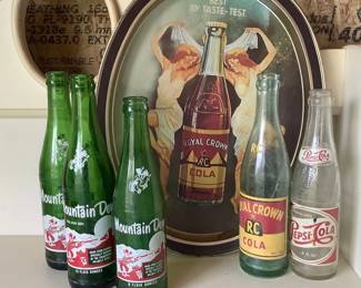 Vintage RC and Mountain Dew bottles
