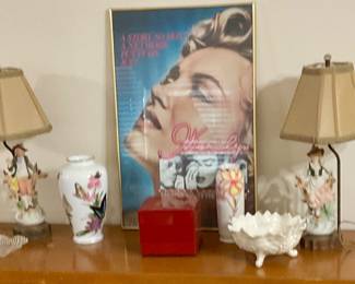 Porcelain lamps,vases, Marylyn Monroe poster