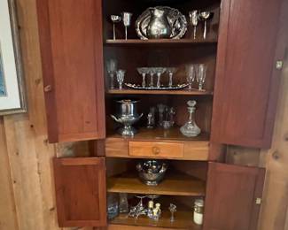 Silverplate and Crystal , Open Cherry corner Cupboard 