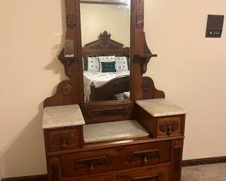 Marble top walnut dresser 