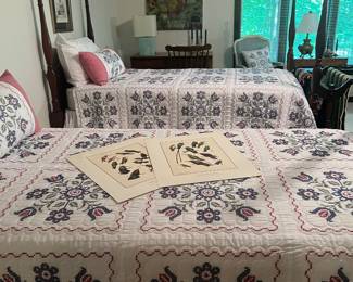 Pair handmade cross stitch quilts 
