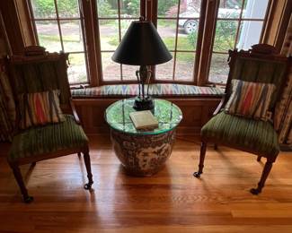 Pair Eastlake carved walnut side chairs 