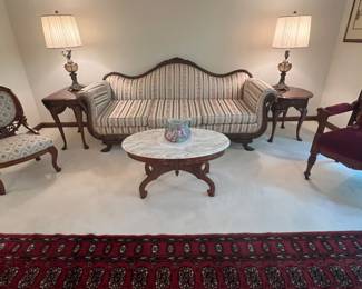 Duncan Phyfe sofa ,marble top coffee table 