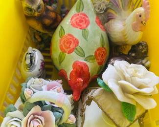Porcelain Figurines, Ceramic Collectibles, Rooster Figurine, Owl Figurine, Floral Decor, Trinket Box, Cottage Decor, Decorative Accessories,