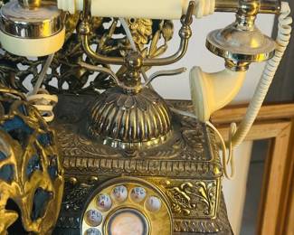 Vintage Ornate Brass-Tone Rotary Style Telephone