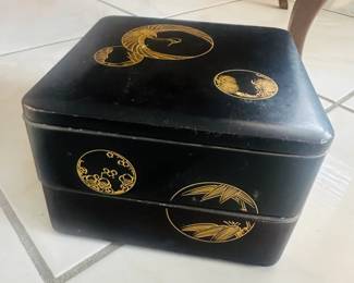 Vintage Japanese-Style Black Lacquer Stacking Jewelry Box