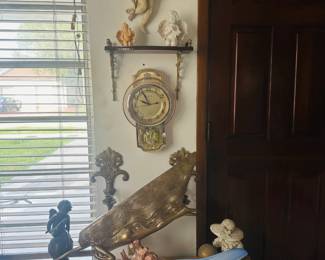 Decorative Home Accents Collection Featuring Art Glass, Cherubs, Wall Clock & Sculptures