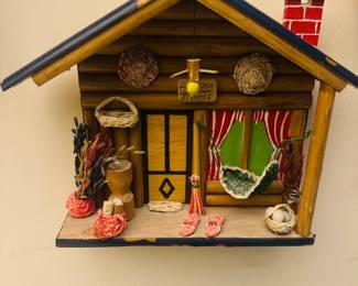 Handcrafted Folk Art Miniature Cabin Wall Hanging