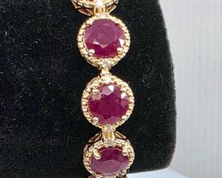 Natural Ruby & Diamond Sterling Silver Bracelet