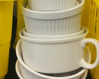 Collection of White Porcelain Ramekins, Soup Crock & Baking Dishes