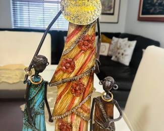 African-Inspired Family Sculpture β Metal & Mixed Media Folk Art Figure Group