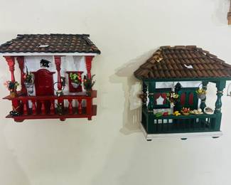 Pair of Handcrafted Cuban Colonial Wall House Dioramas β Folk Art Architectural Shelves