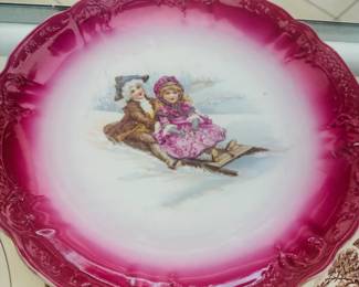 Victorian-era or early 1900s transferware/decorative porcelain cabinet plate