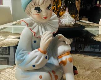 Musical clown Vintage Porcelain Clown Figurine β Seated Harlequin Figure