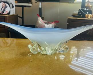 Murano-Style Frosted Art Glass Centerpiece Bowl