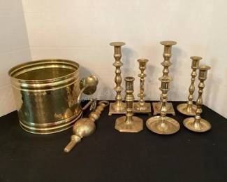 Brass candlesticks & more