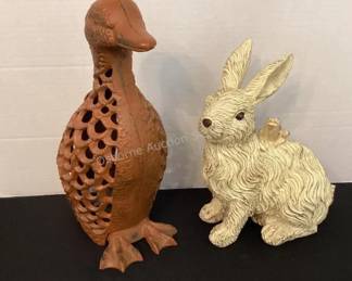 Cast iron goose tea light holder & resin bunny