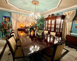 Custom billiard dining room table can seat up to 12 eight chairs included