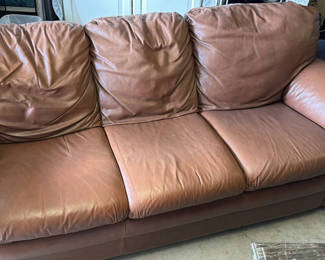 Lot 12: Brown Leather Three-Seat Sofa
