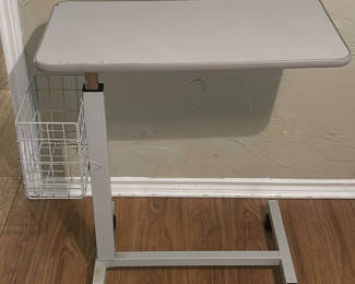 Lot 115: Rolling Overbed Table with Wire Basket