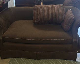 Lot 46: Upholstered Loveseat with Striped Accent Pillows