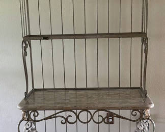 Lot 109: Metal Baker’s Rack with Stone Shelves and Floor Lamp