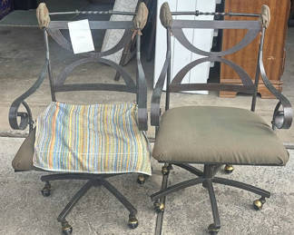 Lot 33: Two Metal Swivel Armchairs on Casters
