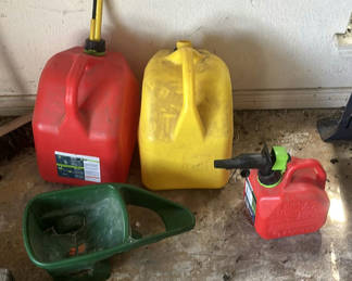 Lot 108: Fuel Lv Containers and Assorted Yard Tools