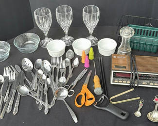 Lot 2: Assorted Kitchenware, Flatware, Glassware, and Decorative Spoons