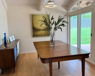 Mid Century walnut dining table with 2 leaves- dated November 1972