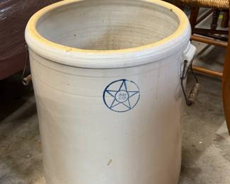 Large crock, 15 gallon. Nice condition with original strong handles.