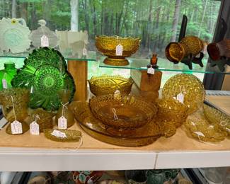 Amber and green colored glassware...