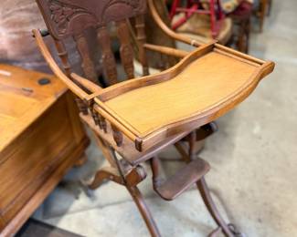 Antique Folding highchair, pressback, all original.