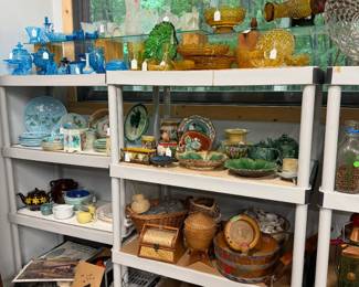 Colored glassware, majolica, misc items...