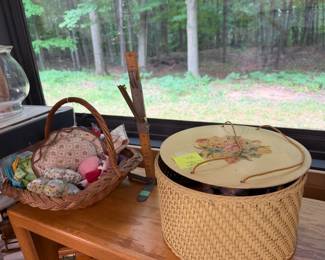 More sewing supplies in baskets.