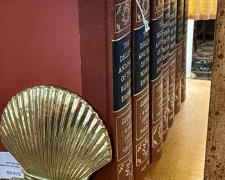 Vintage Seashell Bookends, volumes of "The Fall of the Roman Empire" Books