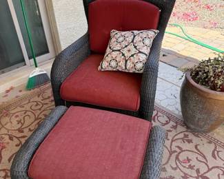 Outdoor Chair And Ottoman, And Also A Potted Plant