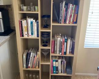 Cookbooks, Drink Glasses And Bookcase