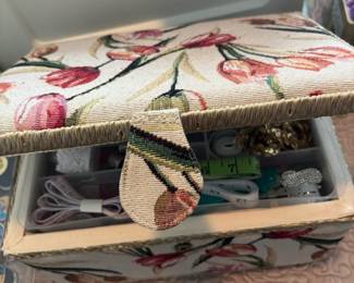Floral Tapestry Sewing Box with Tulip Pattern