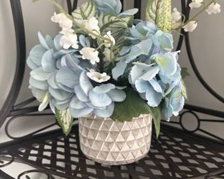 Artificial Hydrangea and Lily of the Valley Arrangement in Textured Pot