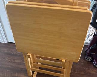 Vintage Solid Wood 4 TV Trays with Stand